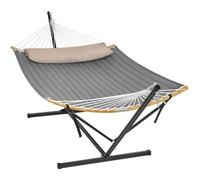 Hamac avec Support - SONGMICS - Capacité de Charge 200 kg - Structure Noire et Hamac Gris