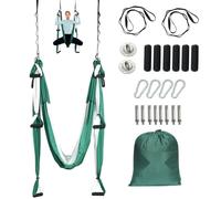 Hamac balançoire de yoga - 2,5 x 1,5 m, vert/blanc, Yoga Swing Air Fliegen - Hammock Swing - Capacité de charge max. 300 kg - Chaussettes de yoga & coussinets de pieds inclus - Exercices anti-gravité.