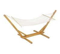 Hamac bois avec toile en macramé ""Dallas"" - 305 x 120 x 123 cm - Blanc