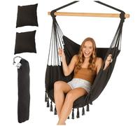 Hamac Brésilien Fauteuil Suspendu Campela Gris Coussins et Sac - Style Boho pour Intérieur et Jardin - Charge Maximale : 150 kg - Salon, Chambre d'Enfant, Balcon, Terrasse