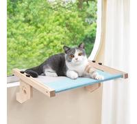 Hamac Chat Fenetre, Fenetre Panier Chats Bois, Perchoir Réglable pour Fenêtre Chat - Coussin Souple Amovible et Lavable Peut Contenir Jusqu'à 30 Kg