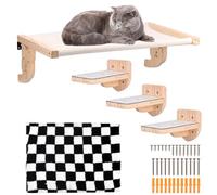Hamac chat fixé au mur, mobilier mural en bois pour chat, étagères et barres, étagère murale avec peluche, plateforme pour dormir, jouer et escalader