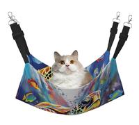 Hamac coloré en forme de tortue de mer pour chat à suspendre dans une cage - Lit doux pour animal domestique avec sangles réglables et crochets en métal - Lit réversible double face à suspendre