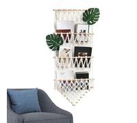 Hamac d'angle en peluche - Étagère murale tressée bohème - Hamac en peluche avec pompons - Pour chambre à coucher, appartement, chambre d'enfant, fête, couloir, salon