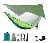 Hamac de camping avec bâche anti-pluie et moustiquaire,tente,sangles d'arbre,portable,simple,double,en nylon,parachute pour voyage - Type Drak green-green