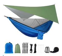 Hamac de camping avec bâche anti-pluie et moustiquaire,tente,sangles d'arbre,portable,simple,double,en nylon,parachute pour voyage - Type Blue #A