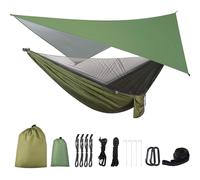 Hamac de camping avec bâche anti-pluie et moustiquaire,tente,sangles d'arbre,portable,simple,double,en nylon,parachute pour voyage - Type Army green