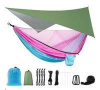 Hamac de camping avec bâche anti-pluie et moustiquaire,tente,sangles d'arbre,portable,simple,double,en nylon,parachute,pour voyage - Type TLF-JL