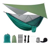 Hamac de camping avec bâche anti-pluie et moustiquaire,tente,sangles d'arbre,portable,simple,double,en nylon,parachute pour voyage - Type Drak green
