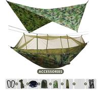 Hamac de camping double 260x140cm,léger,avec moustiquaire et bâche anti-pluie,parachute,pour les voyages et la randonnée - Type Camouflage