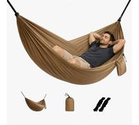 Hamac de camping léger et portable avec deux sangles d'arbre, hamac simple ou double avec sangles d'arbre et sac de transport pour la plage, la randonnée, la randonnée (kaki)
