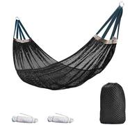 Hamac De Camping Portable en Nylon 260x130cm | Capacité 200kg/440lbs, Anti-Bascule, Filet Respirant, Hamac Léger Pliable pour Jardin, Plage, Randonnée, Extérieur(Black)