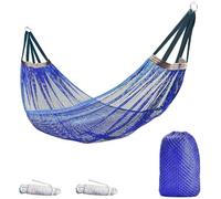 Hamac De Camping Portable en Nylon 260x130cm | Capacité 200kg/440lbs, Anti-Bascule, Filet Respirant, Hamac Léger Pliable pour Jardin, Plage, Randonnée, Extérieur(Blue)