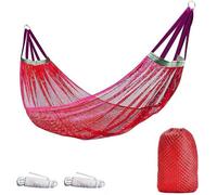 Hamac De Camping Portable en Nylon 260x130cm | Capacité 200kg/440lbs, Anti-Bascule, Filet Respirant, Hamac Léger Pliable pour Jardin, Plage, Randonnée, Extérieur(Red)