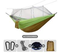Hamac de Camping simple et Double,avec moustiquaire,sangles d'arbre et mousquetons inclus,Parachute léger en Nylon - Type TS-GGreen