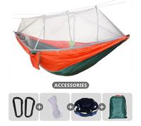 Hamac de Camping simple et Double,avec moustiquaire,sangles d'arbre et mousquetons inclus,Parachute léger en Nylon - Type MGreen-Red