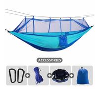 Hamac de Camping simple et Double,avec moustiquaire,sangles d'arbre et mousquetons inclus,Parachute léger en Nylon - Type BBlue-TBlue