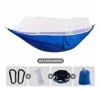 Hamac de Camping simple et Double,avec moustiquaire,sangles d'arbre et mousquetons inclus,Parachute léger en Nylon - Type BBlue-BW