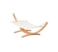 Hamac de jardin avec support en bois hamac sur pied 1 personne dim. 3,92L x 1,2l x 1,1H m toile coton blanc