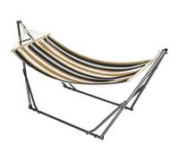 Hamac de jardin pliable avec support acier époxy et toile coton lin marron noir gris blanc 270x100x94cm Marron