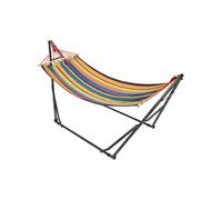Outsunny Hamac de jardin pliable avec support acier époxy toile coton-lin multicolore 270x100x94 cm