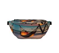 Hamac de plage imprimé coucher de soleil sac banane avec grande capacité et double poches, adapté pour les voyages et le sport.