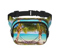 Hamac de plage tropical carré double couche avec imprimé intégral, tissu sergé durable, sac banane multi-poches pour sports de plein air voyage