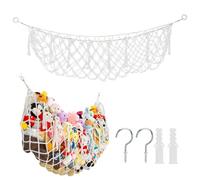 Hamac de rangement pour animaux en peluche - Filet de rangement pour jouets en peluche - Hamac suspendu avec crochet - Porte-jouets (blanc)