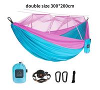 Hamac de voyage simple et double avec moustiquaire,portable,pour camping en plein air - Type double blue pink