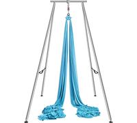 Hamac de yoga aérien - support de yoga 12 x 2,6 m, bleu Balançoire de yoga Air Swing, hamac capacité de charge 250 kg, chaussettes de yoga & coussinets de pieds inclus, exercices anti-gravité.