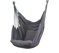 Hamac d'intérieur rayé coloré avec corde de suspension confortable et élégant pour salon, chambre à coucher, jardin et terrasse, gris avec coussin