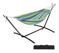 Hamac double avec support acier 227 kg, pliable et réglable, sac de transport - bleu (271x110x100 cm)