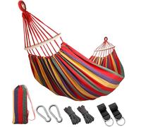 Hamac double brésilien extra large en toile avec 2 sangles d'arbre, parfait pour l'extérieur et l'intérieur du jardin et la détente du porche, 340 cm x 160 cm, motif arc-en-ciel coloré