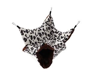 Hamac Double Couche pour Hamster, Sac de Couchage Suspendu en Polaire Corail avec Crochet en Métal, Scène de Divertissement au Dernier étage pour Jouer et Se (Taches Grises)