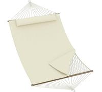 Hamac Double extérieurérieur avec Support - Corde en Coton matelassée, Coussin Amovible, Cadre Acier réglable, capacité 500lbs -Jardin, terrasse, Plage - Beige, 350cm