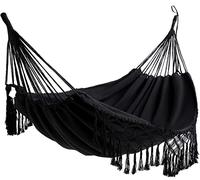 Hamac double pour la maison, l'intérieur et l'extérieur, hamac bohème en macramé, grand hamac en coton doux pour deux personnes, patio, jardin, porche, pelouse et jardin (noir, charge : 226,8 kg)