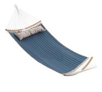 Hamac Double Rembourré, Hamac Matelassé, Avec Barres Incurvées Démontable En Bambou, 200 X 140 Cm, Capacité De Charge 225 Kg, Bleu Et Beige