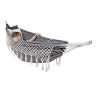 Hamac Double - Springos - Gris - 200 X 150 Cm - 200 Kg - Avec Franges Multicolore