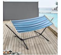 Hamac EN.CASA avec cadre en acier - Noir Bleu Rayé - Pour 1 personne - Meuble de jardin