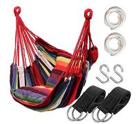 Hamac en corde à suspendre pour intérieur et extérieur, balancelle hamac robuste en coton tissé, chaise hamac suspendue max 136 kg (poteau et oreillers non inclus, arc-en-ciel)