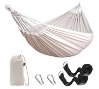 Hamac extérieur double 260 x 150 cm Beige avec Sangles Toile résistante et durable 300kg de charge Pour Randonnée Camping