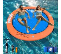 Hamac Gonflable d’Eau Ø185 x 10 cm, Grande bouée Ronde Piscine et lac, îlot Flottant pour 2-3 Personnes, transat Aquatique, Pompe et Accessoires Inclus