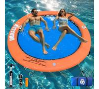 Hamac Gonflable d’Eau Ø245 x 10 cm, Grande bouée Ronde Piscine et lac, îlot Flottant pour 2-6 Personnes, transat Aquatique, Pompe et Accessoires Inclus