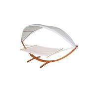 Hamac HWC-J47 jusqu'à 200kg bois MVG 420cm 2 personnes marron crème-blanc
