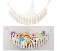 Hamac mural de rangement pour jouets en peluche - Style bohème - Filet triangulaire en corde de coton tissée à la main