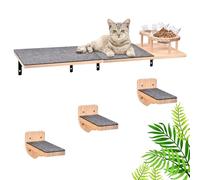 Hamac Mural pour Chat avec 2 Bols de Nourriture et 3 Étapes, 2 Perchoirs Recouverts de Feutre, Meuble Étagère Grimpante en Bois