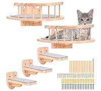 Hamac Mural pour Chat avec 2 Étagères et Perche - Meuble avec 3 Marches - en Bois Massif Recouvert de Peluche pour Escalade, Dormir, Jouer