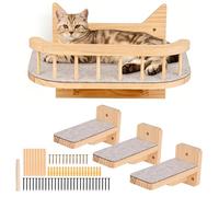 Hamac Mural pour Chat avec 3 Marches, Étagère d’Escalade Murale pour Chat Mur Escalade, Parcours Mural Chats Escalier Interieur Échelle en Bois pour Grimper, Dormir et Jouer, Surface en Feutre