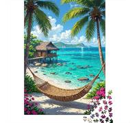 hamac Plage Tropicale Set Puzzle 1000 Pièces pour Passionnés, Carton Recy coration Intérieure, Art Mural, Cadeau Noël Festif, Défi Cérébral 52x38cm/1000pcs