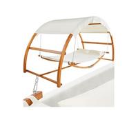 tectake® Hamac sur Pied XXL Hamac 2 Places Coton avec Toit UVP50+ & Support en Bois 328 x 160 x 171,5 cm, supporte Max. 250 kg, Couchage 202 x 138 cm, Coussins Inclus pour Terrasse Exterieur Piscine